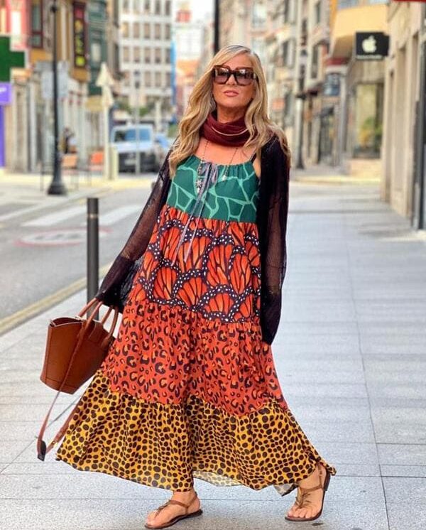 Vestido largo naranja print